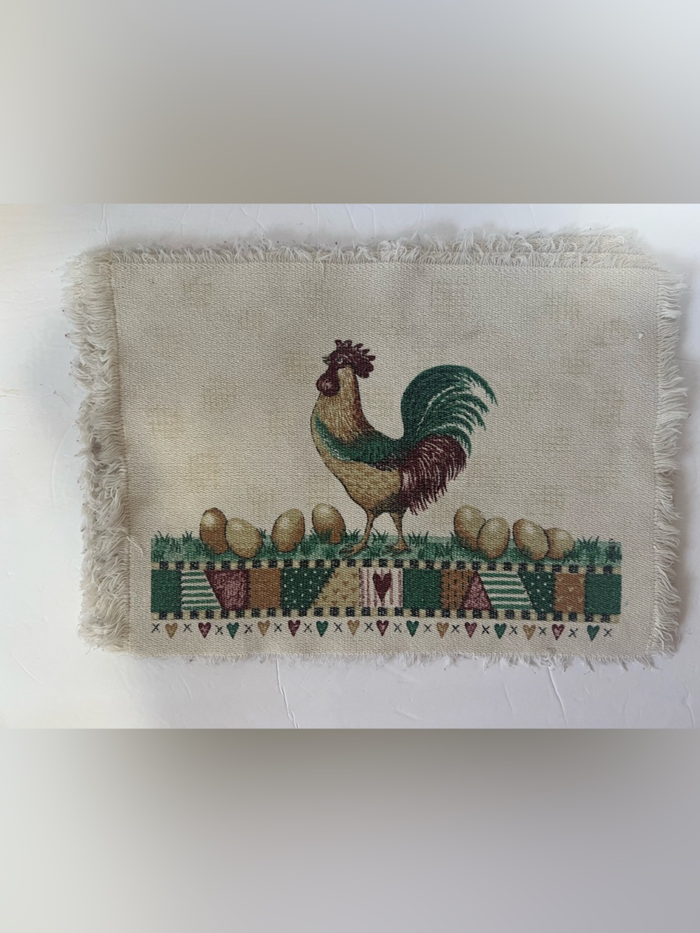Unbranded Rooster Place Mat Set 4 Off white w/ multicolored chicken Linen Shag